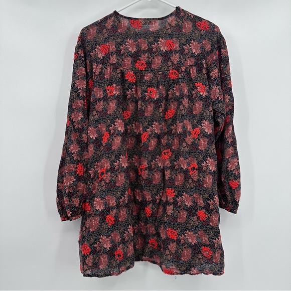 Zara Top Women Small Brown Red Embroidered Dress Long Sleeve Lightweight Boho - Picture 2 of 9